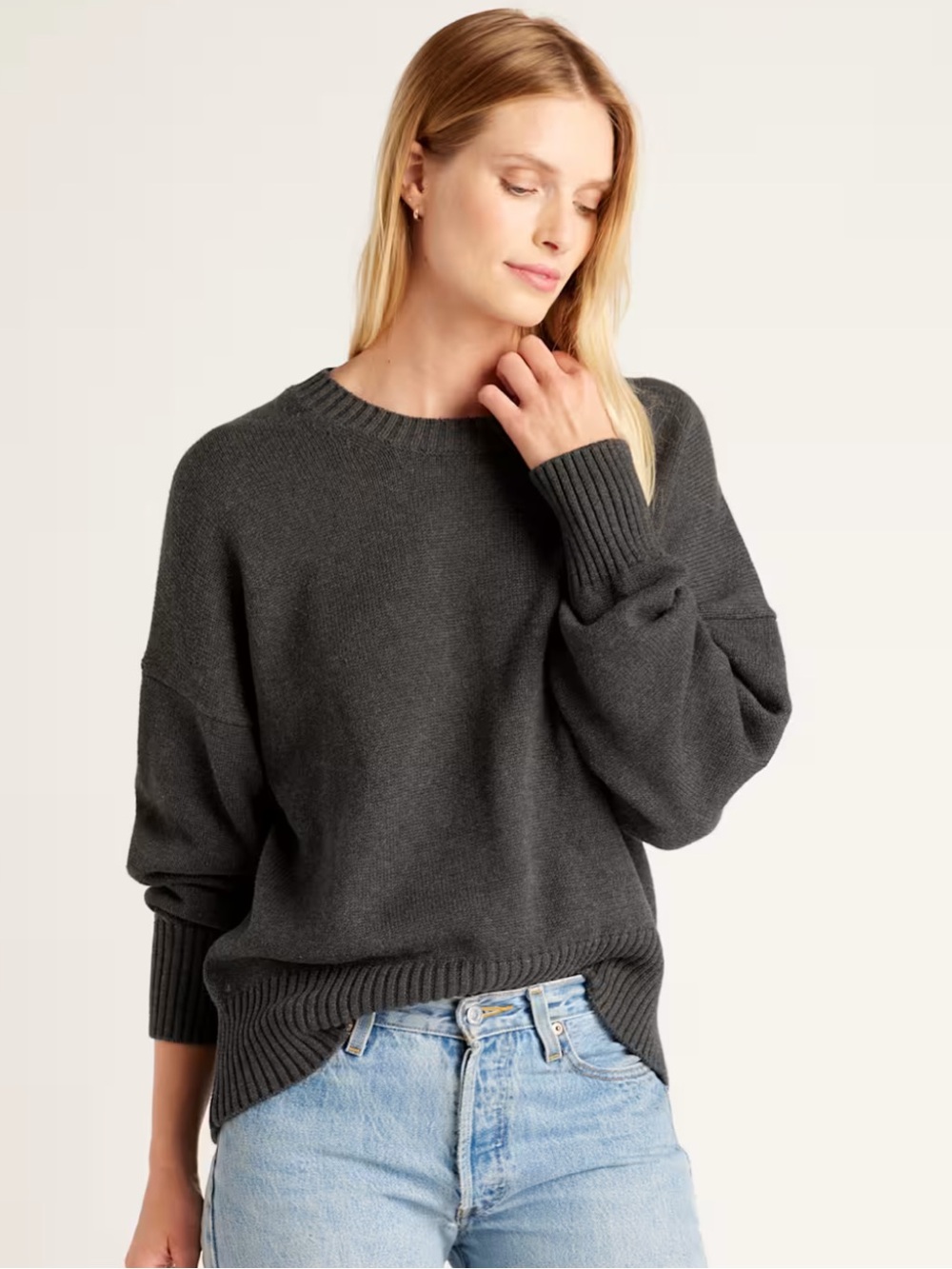 Quince Boyfriend Charcoal Gray Crew Sweater